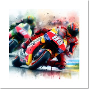 Artistic illustration of motorcycle racing Posters and Art